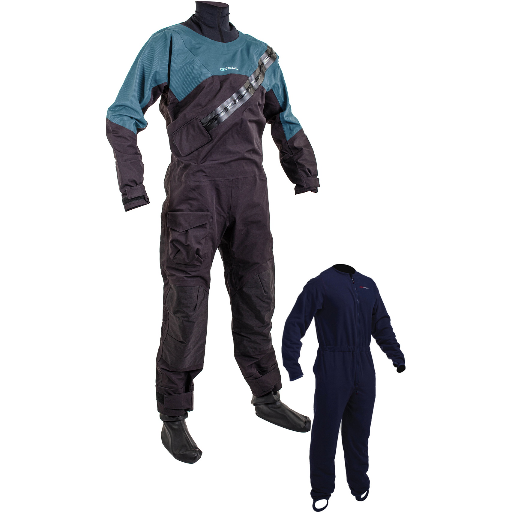 2025 Gul Junior Dartmouth Eclip Zip Drysuit & Underfleece GM0389-B9 - Black / Blau